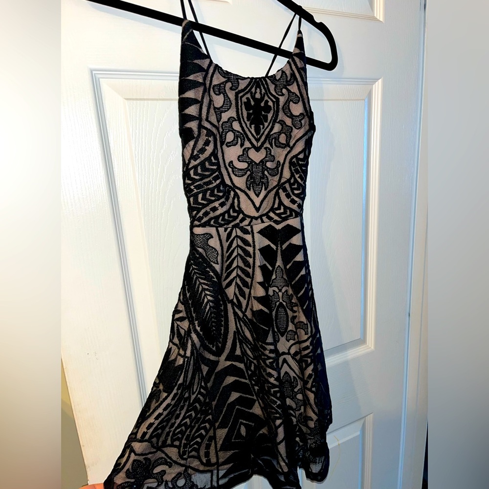 Black & Nude Lace Halter Dress